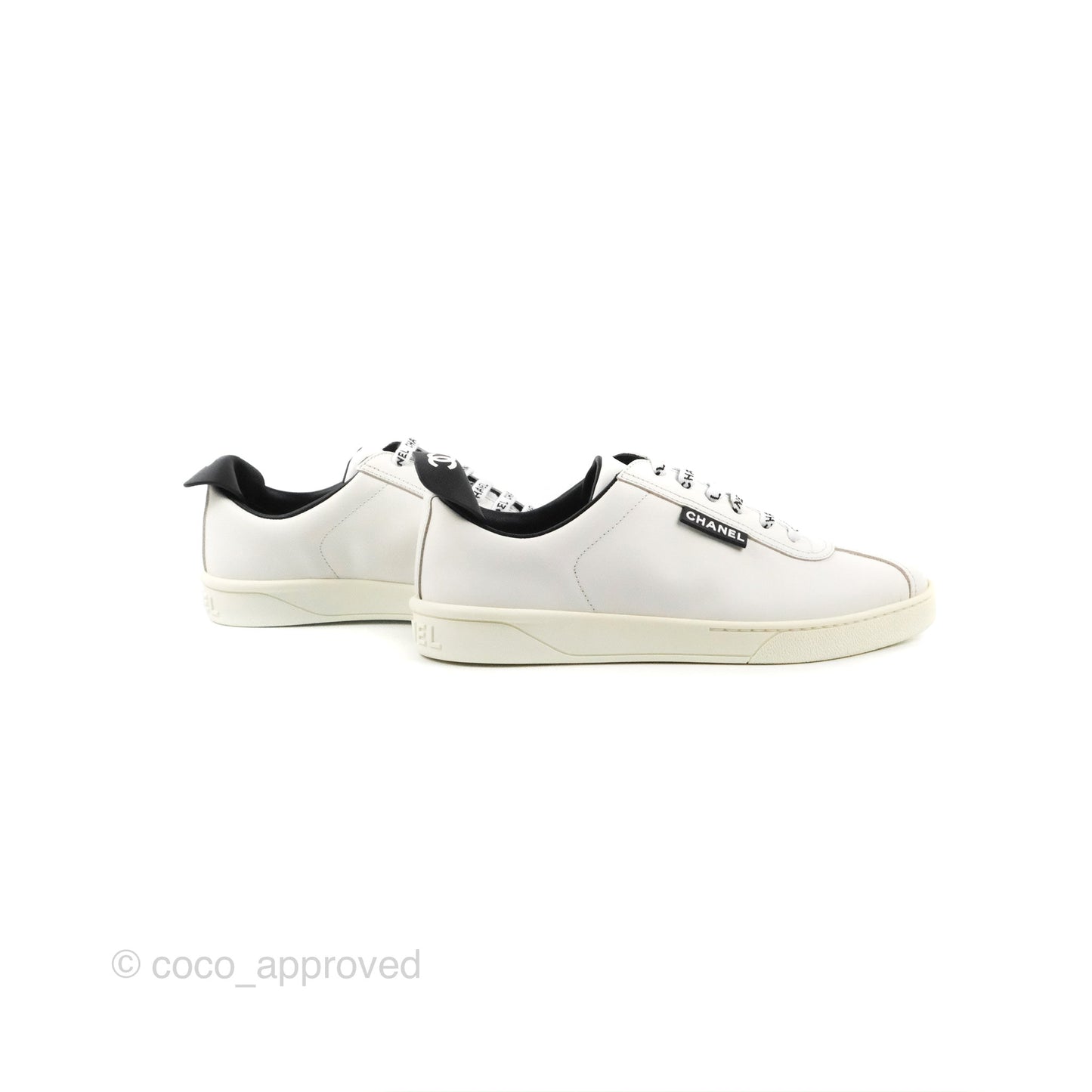 Chanel Logo Pull Tab Lace-up Sneakers White & Black Size 36.5