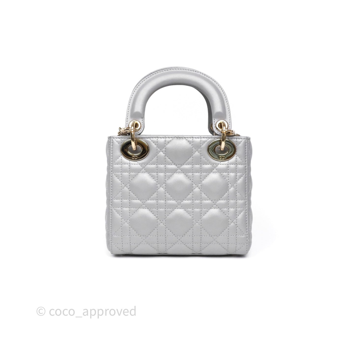Christian Dior Mini Lady Dior Iridescent Grey Lambskin Cannage Gold Hardware