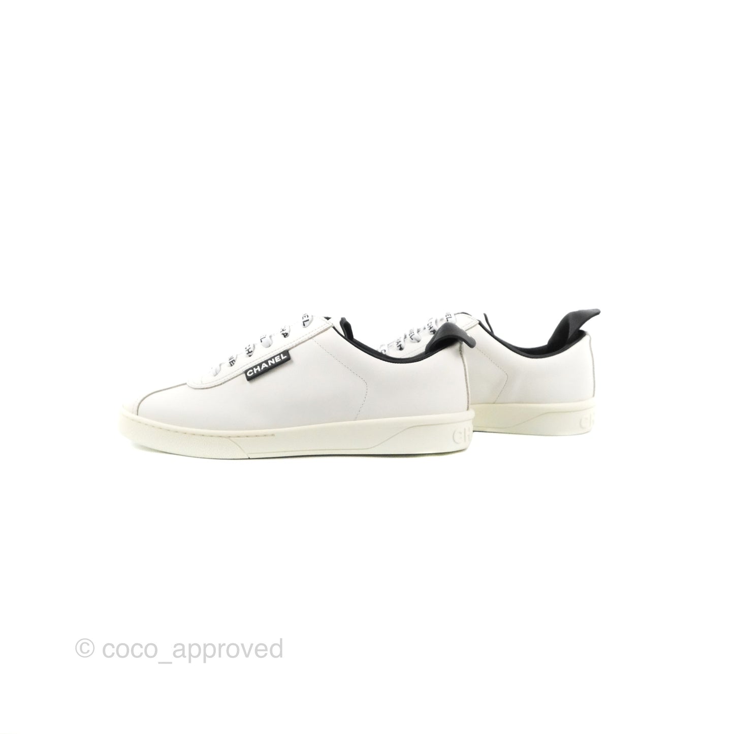 Chanel Logo Pull Tab Lace-up Sneakers White & Black Size 36.5