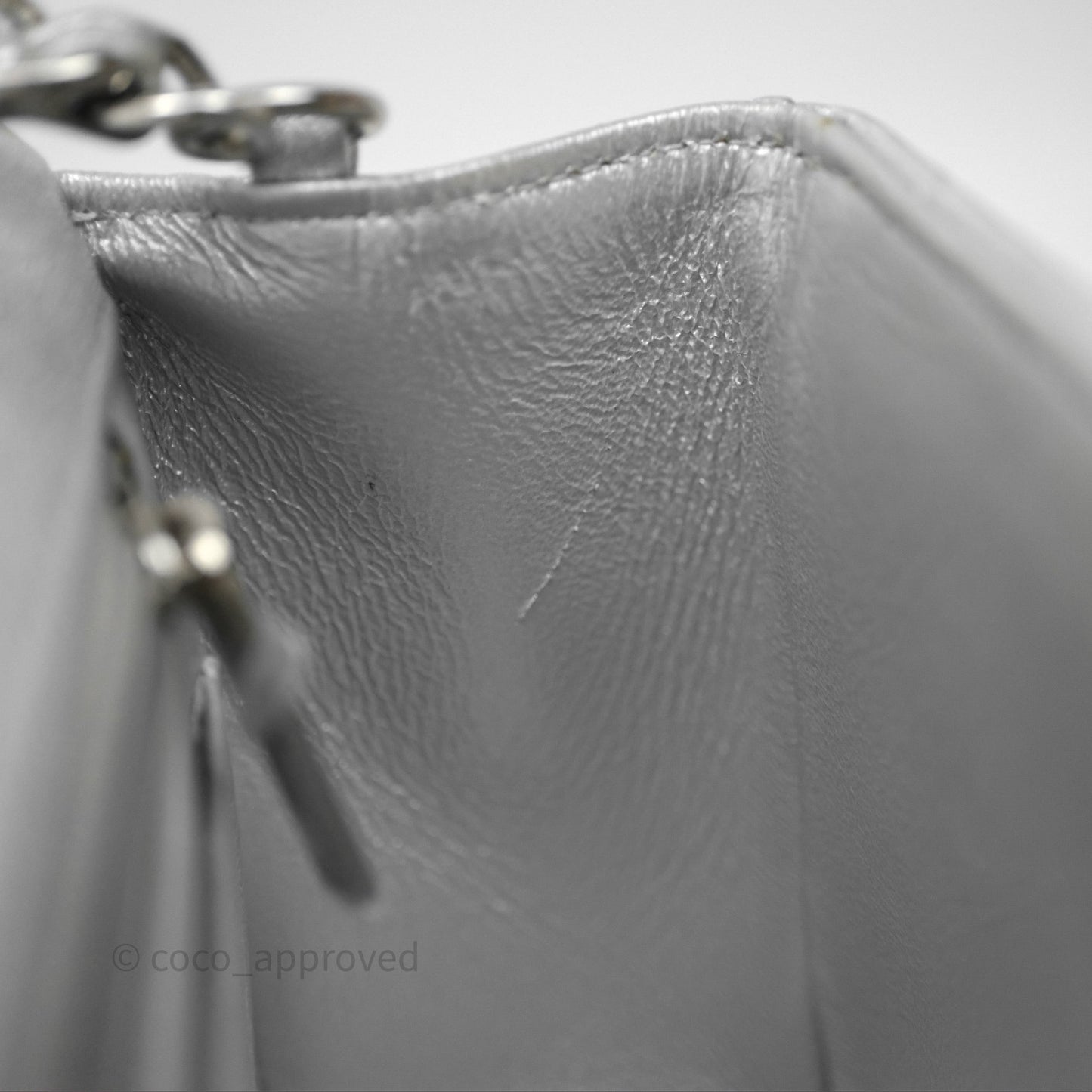 Chanel Quilted Mini Rectangular Flap Metallic Silver Lambskin Silver Hardware