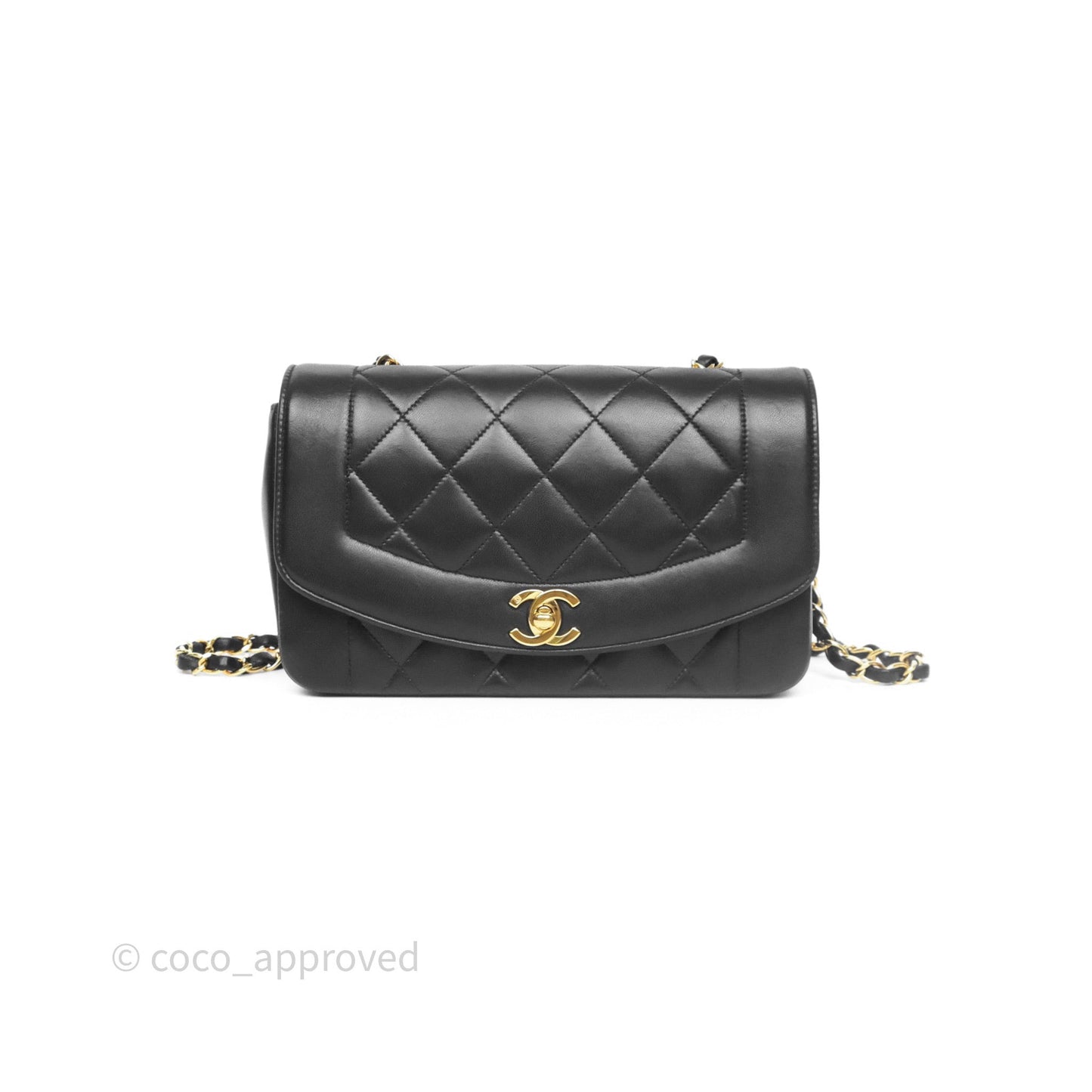 Chanel Small Vintage Quilted Classic Diana Flap Bag Black Lambskin 24K Gold Hardware