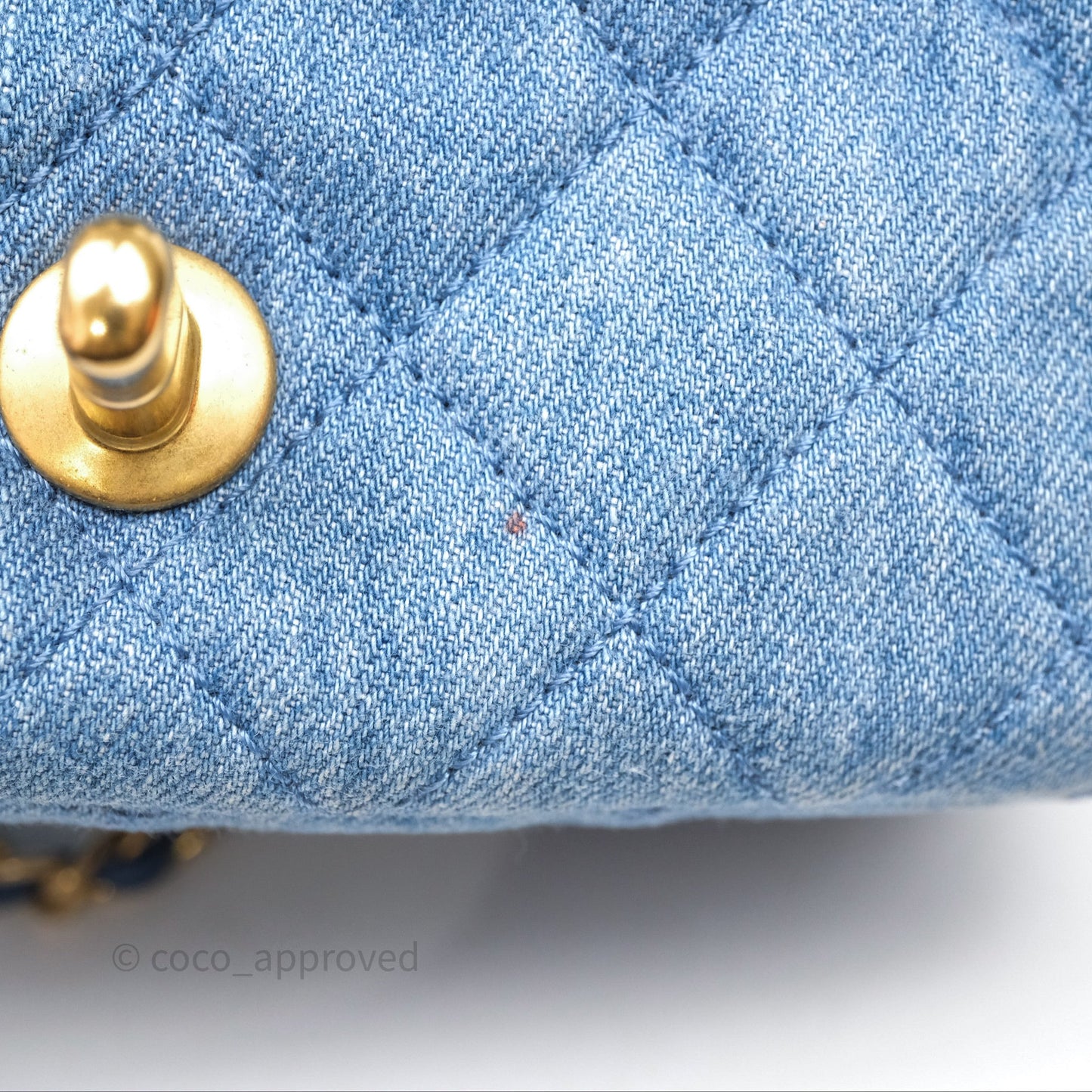 Chanel Mini Square Pearl Crush Quilted Denim Aged Gold Hardware