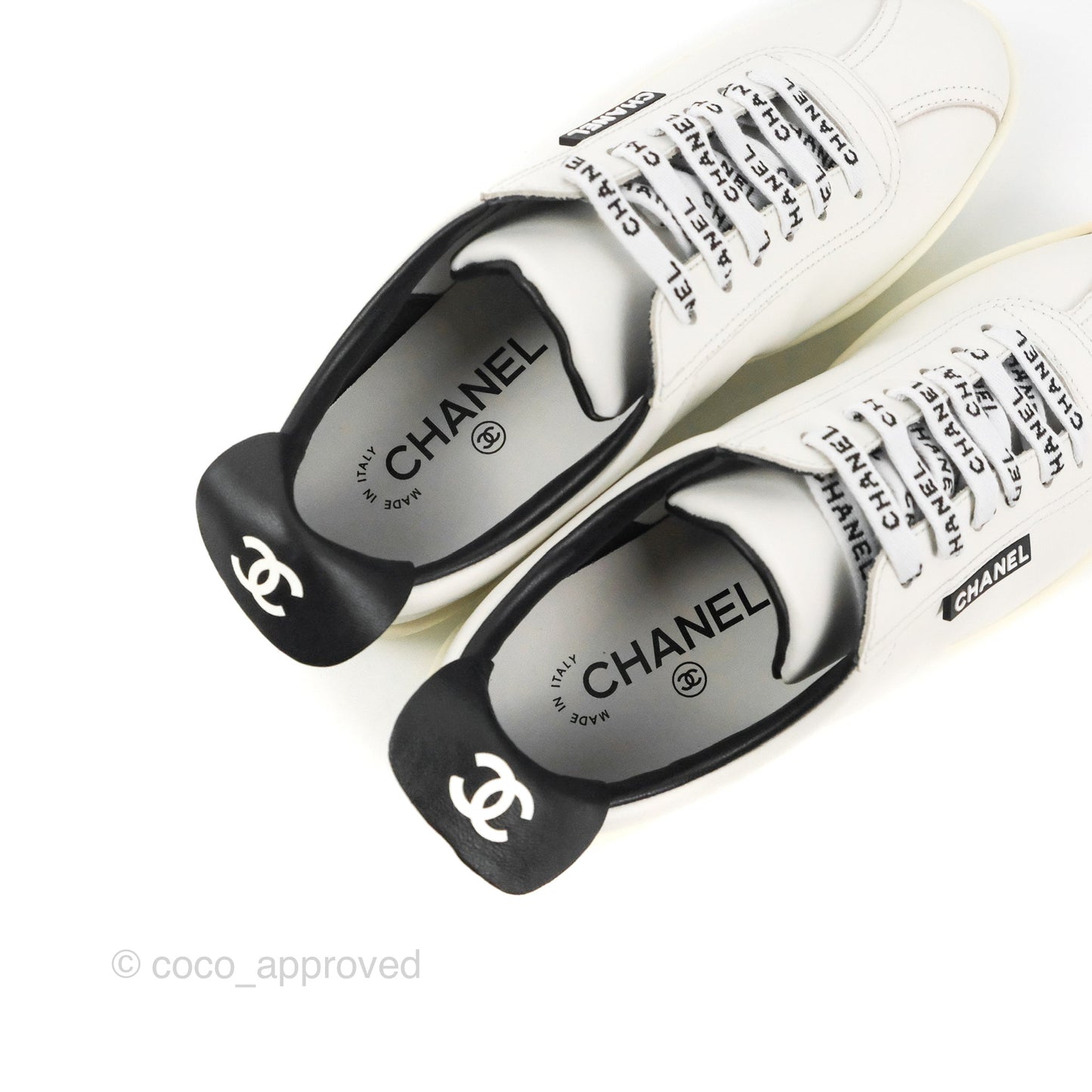 Chanel Logo Pull Tab Lace-up Sneakers White & Black Size 36.5