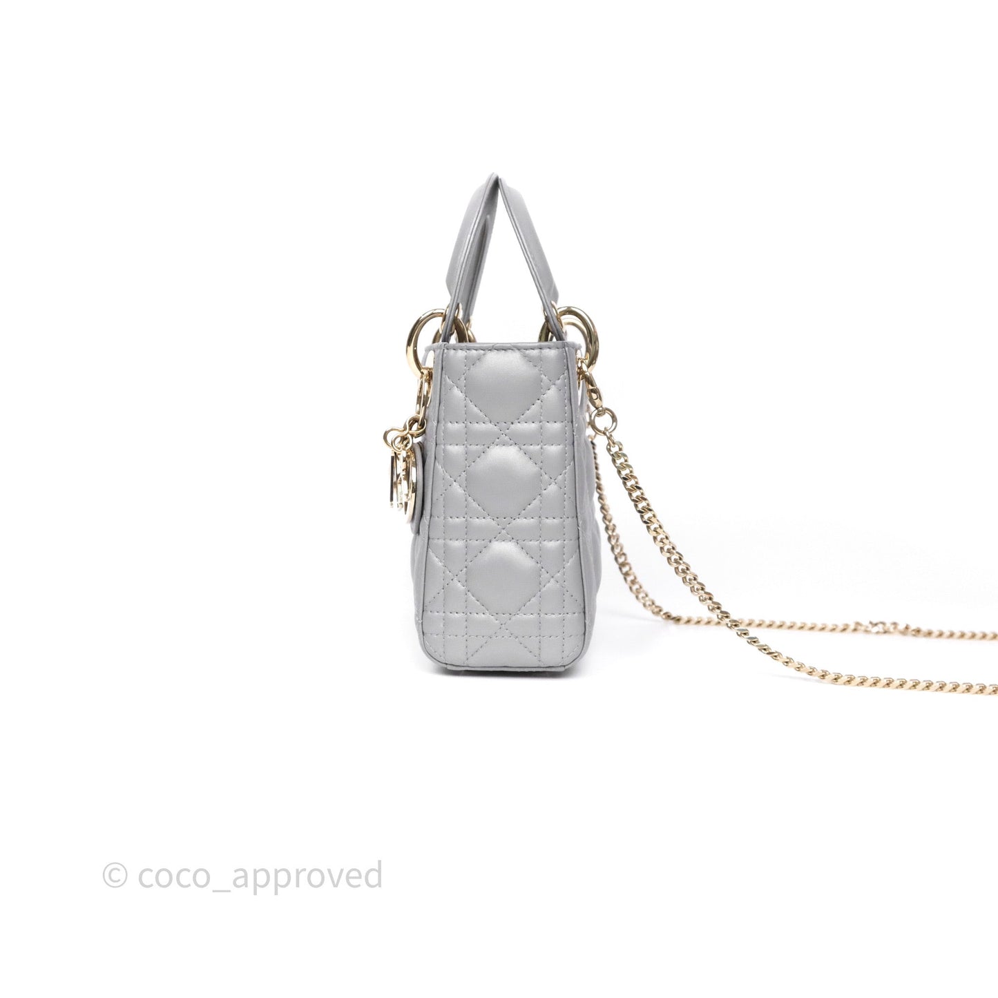 Christian Dior Mini Lady Dior Iridescent Grey Lambskin Cannage Gold Hardware