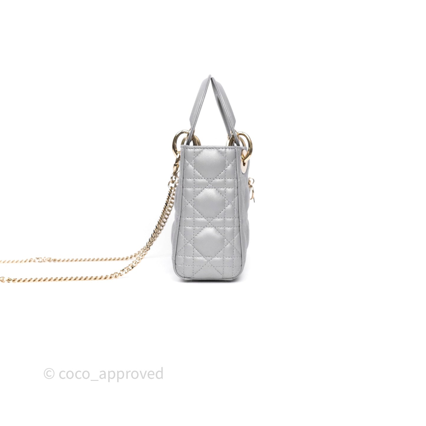 Christian Dior Mini Lady Dior Iridescent Grey Lambskin Cannage Gold Hardware
