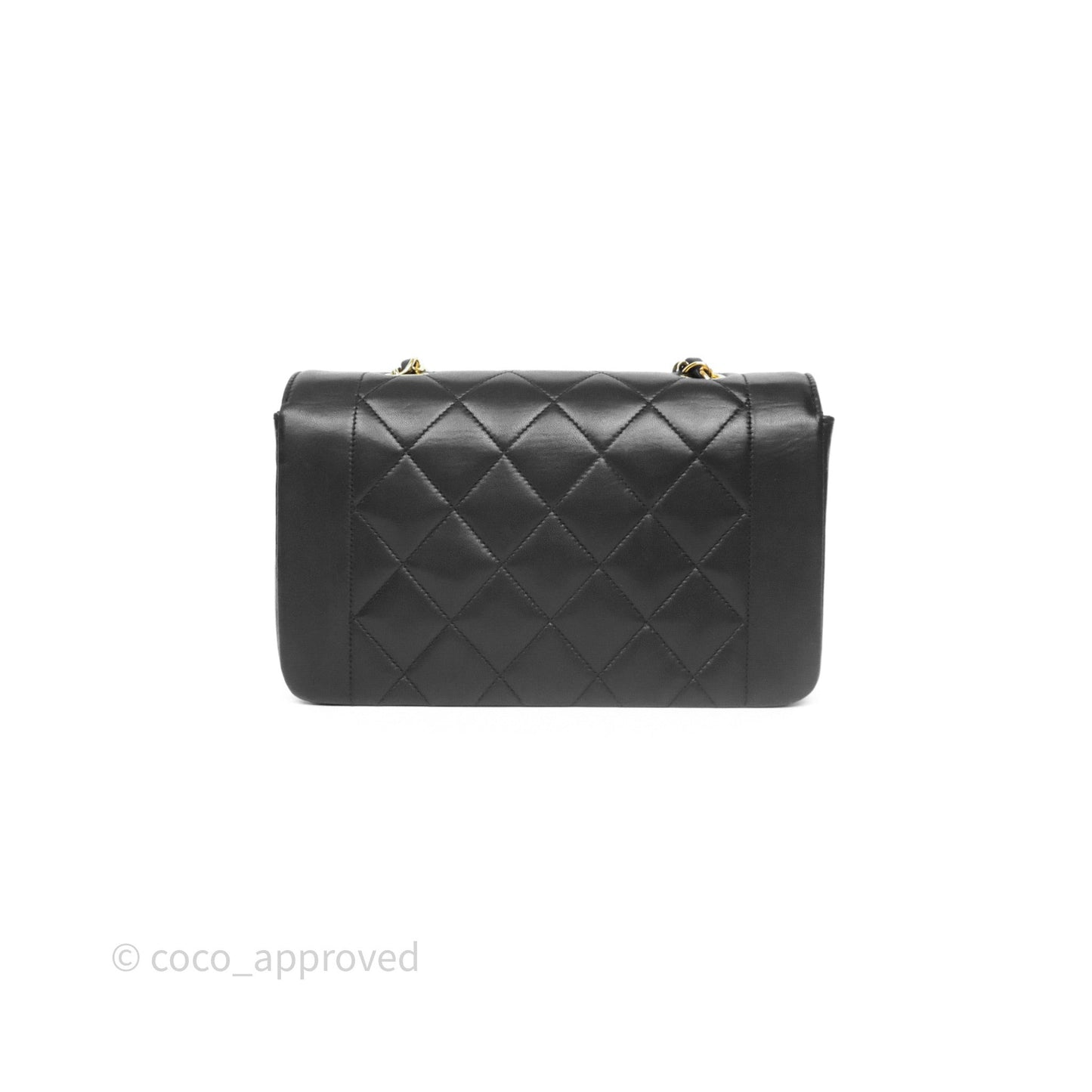 Chanel Small Vintage Quilted Classic Diana Flap Bag Black Lambskin 24K Gold Hardware