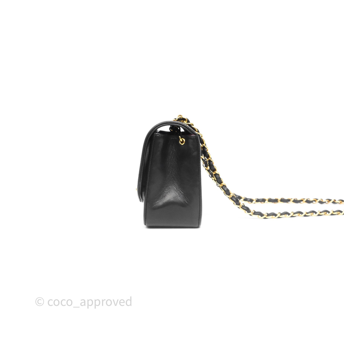 Chanel Small Vintage Quilted Classic Diana Flap Bag Black Lambskin 24K Gold Hardware