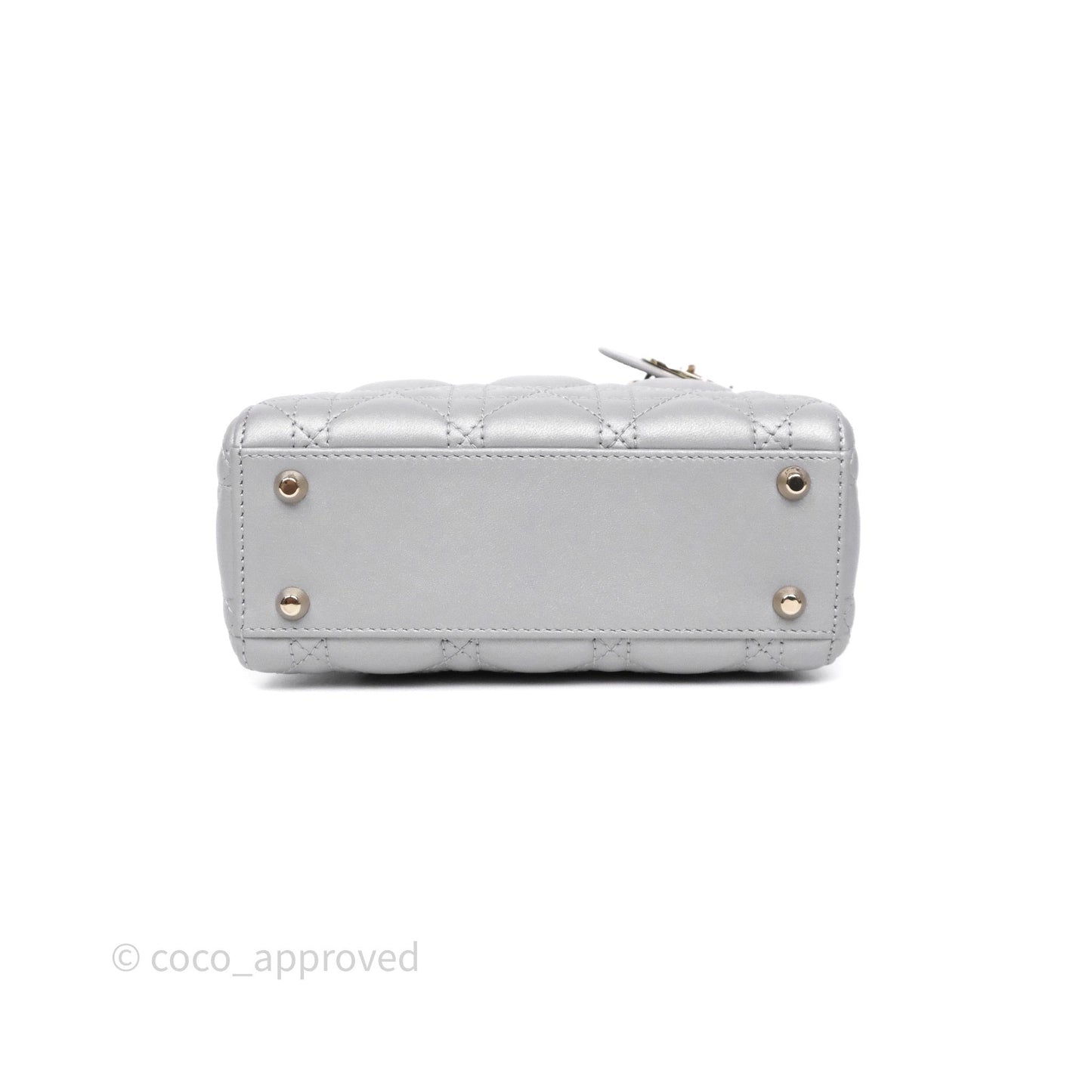 Christian Dior Mini Lady Dior Iridescent Grey Lambskin Cannage Gold Hardware