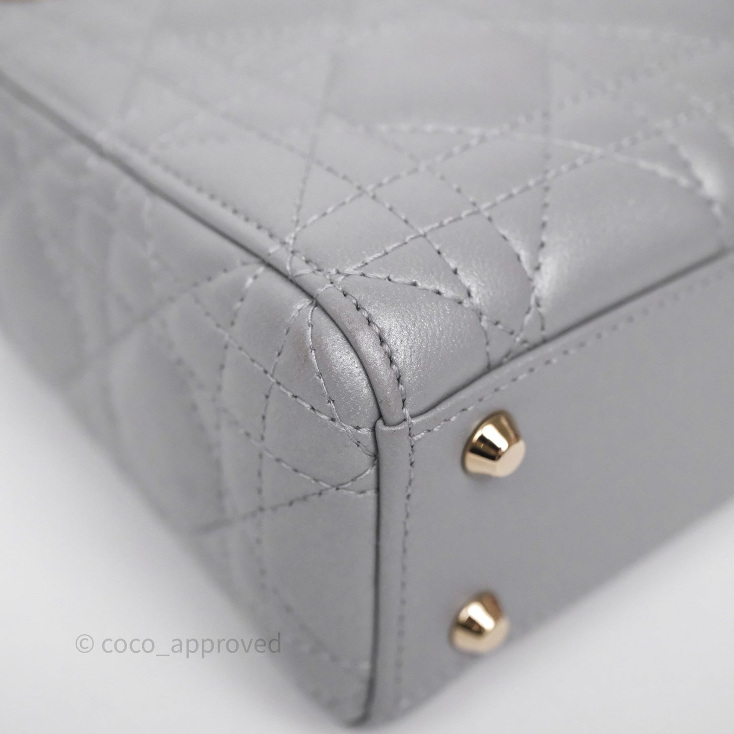 Christian Dior Mini Lady Dior Iridescent Grey Lambskin Cannage Gold Hardware
