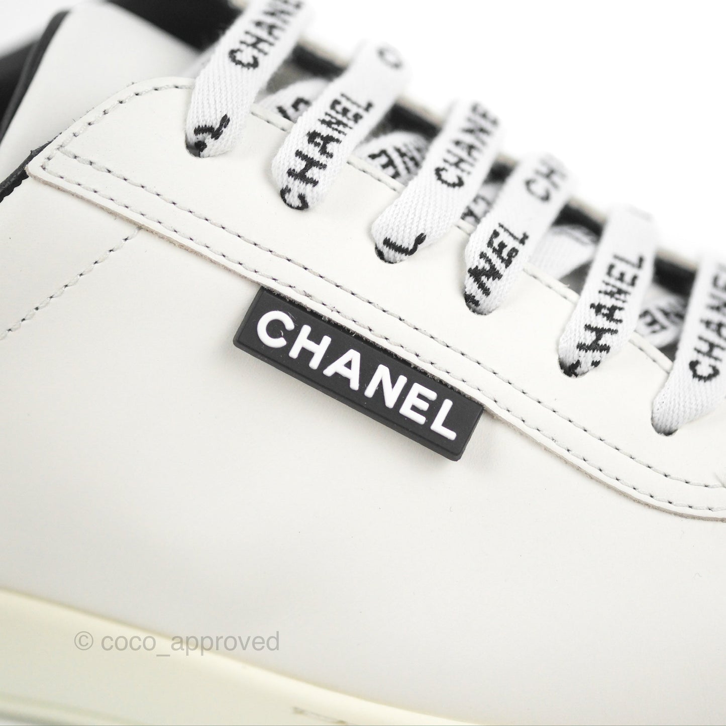 Chanel Logo Pull Tab Lace-up Sneakers White & Black Size 36.5