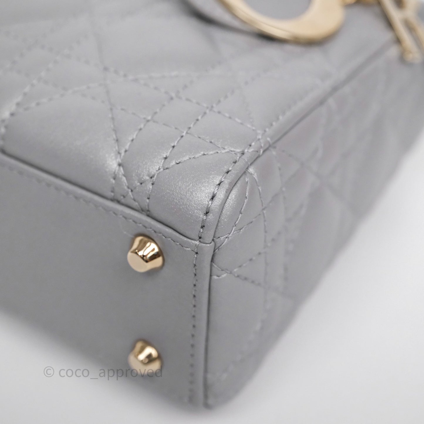 Christian Dior Mini Lady Dior Iridescent Grey Lambskin Cannage Gold Hardware