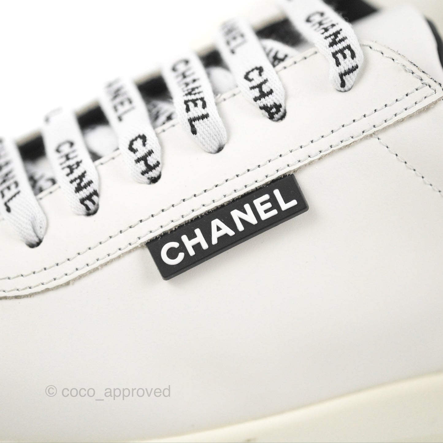 Chanel Logo Pull Tab Lace-up Sneakers White & Black Size 36.5