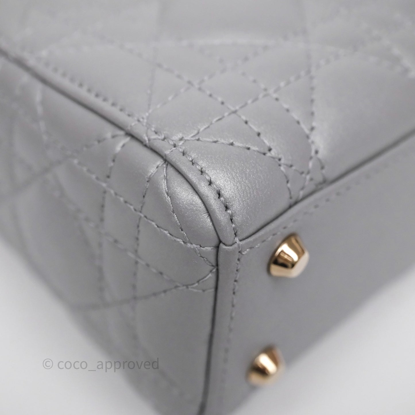 Christian Dior Mini Lady Dior Iridescent Grey Lambskin Cannage Gold Hardware