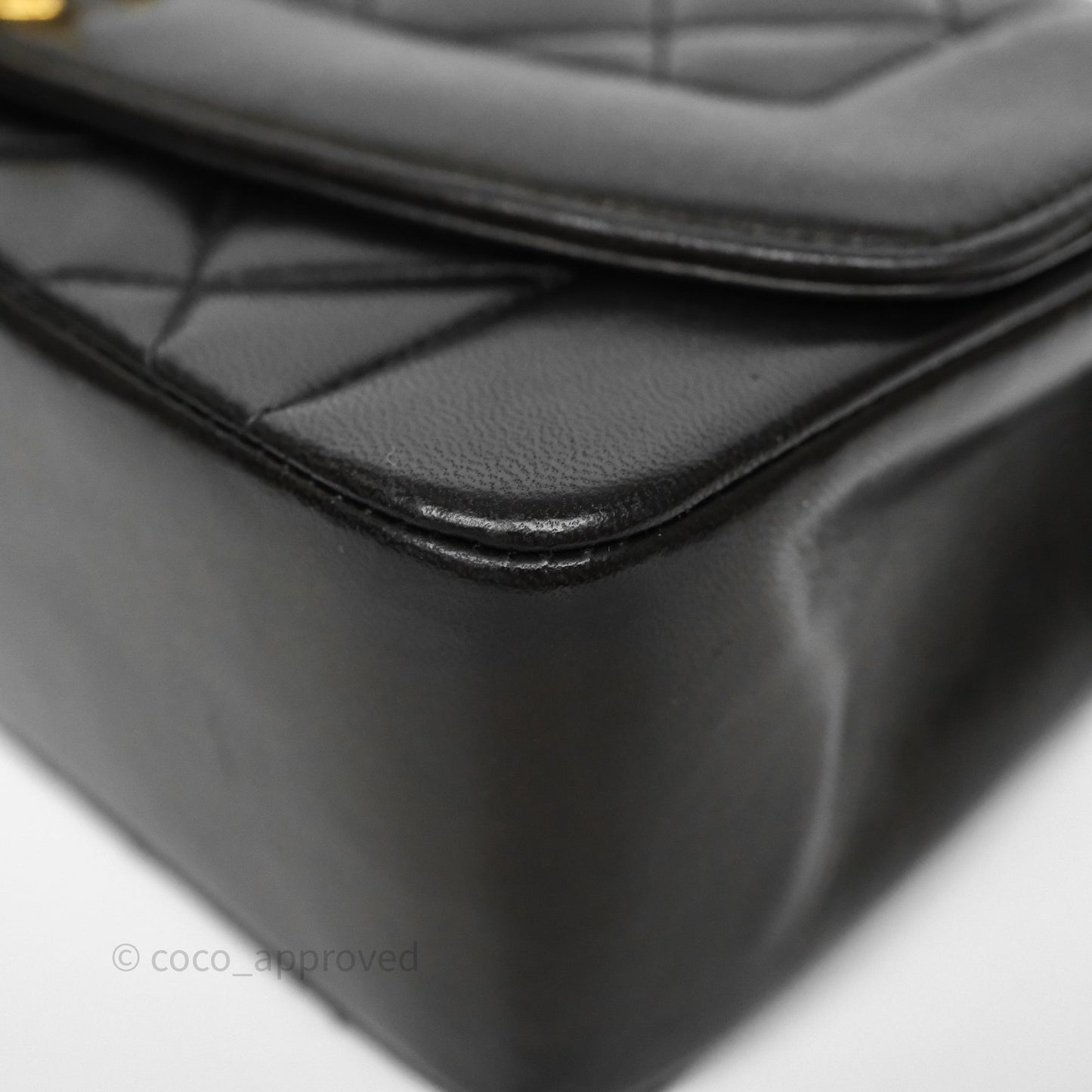 Chanel Small Vintage Quilted Classic Diana Flap Bag Black Lambskin 24K Gold Hardware