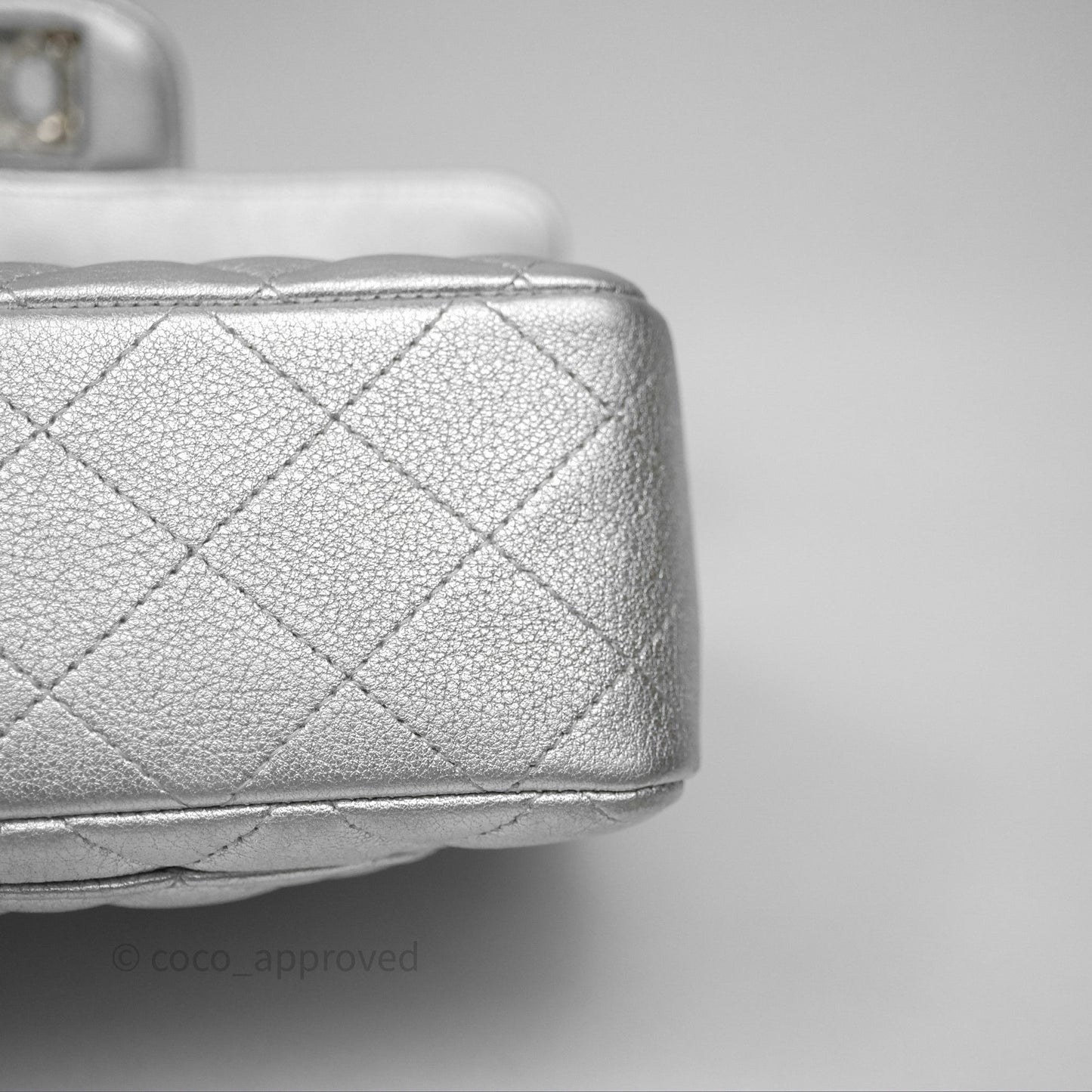 Chanel Quilted Mini Rectangular Flap Metallic Silver Lambskin Silver Hardware