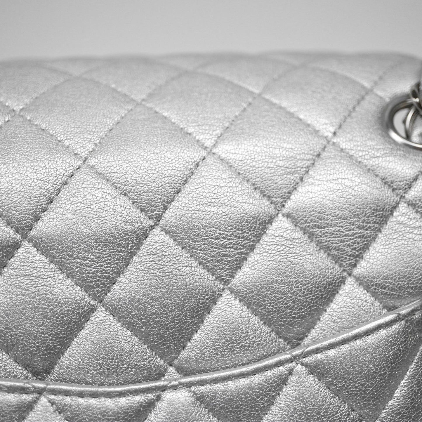 Chanel Quilted Mini Rectangular Flap Metallic Silver Lambskin Silver Hardware