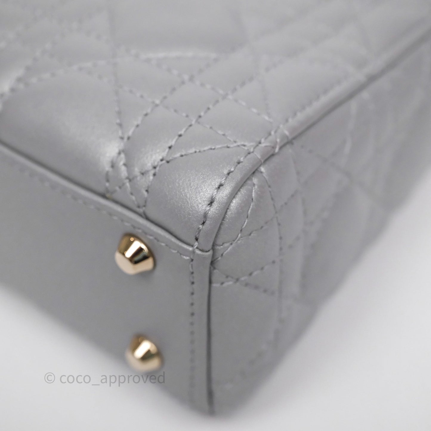 Christian Dior Mini Lady Dior Iridescent Grey Lambskin Cannage Gold Hardware