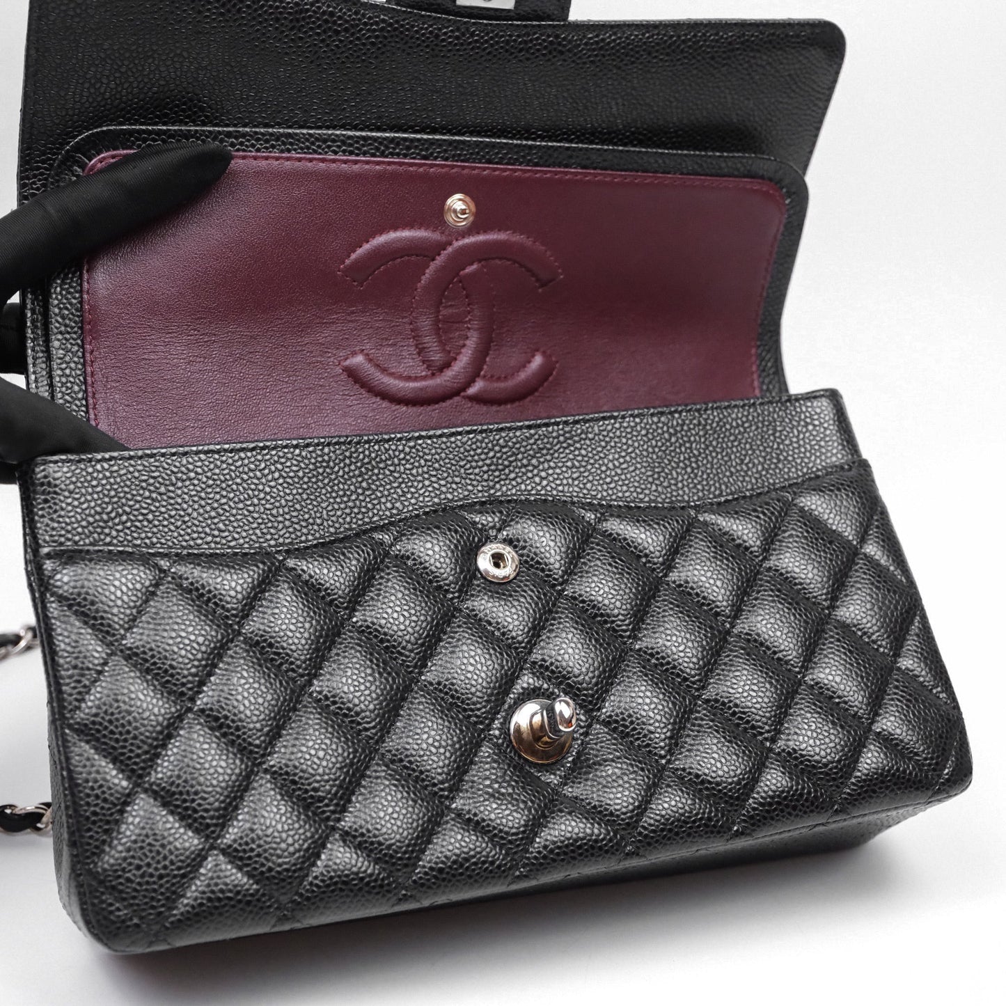 Chanel Classic M/L Medium Flap Quilted Black Caviar Silver Hardware