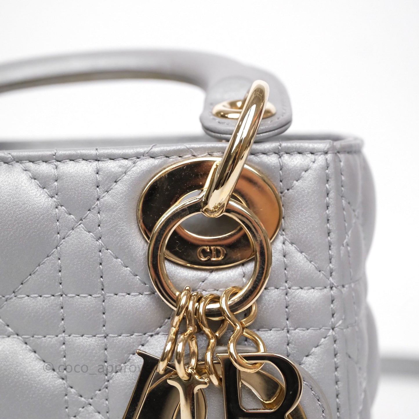 Christian Dior Mini Lady Dior Iridescent Grey Lambskin Cannage Gold Hardware