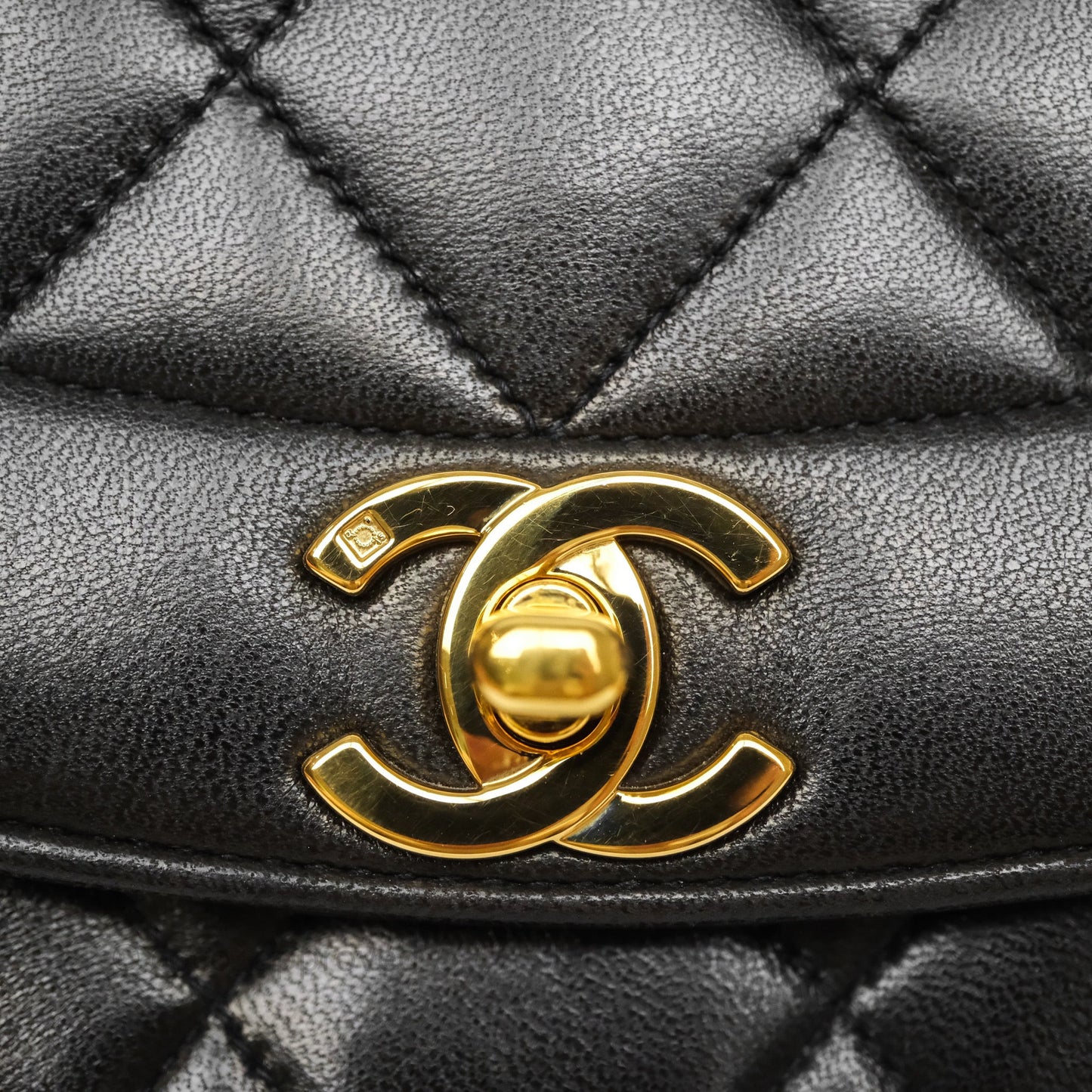 Chanel Small Vintage Quilted Classic Diana Flap Bag Black Lambskin 24K Gold Hardware