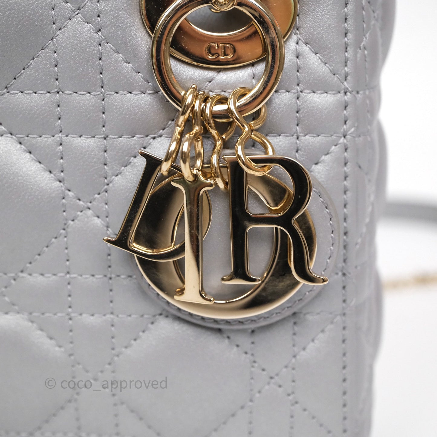 Christian Dior Mini Lady Dior Iridescent Grey Lambskin Cannage Gold Hardware