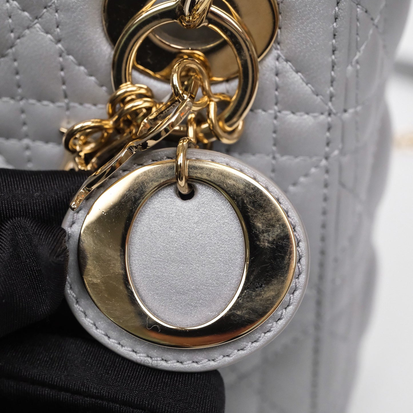 Christian Dior Mini Lady Dior Iridescent Grey Lambskin Cannage Gold Hardware