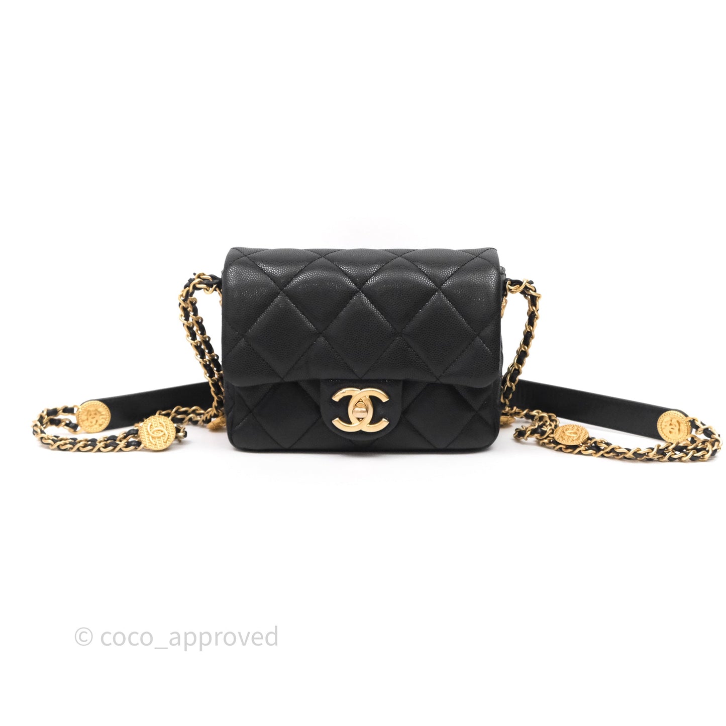 Chanel Twist Your Buttons Caviar Coin Purse Chain Black Bag Gold Hardware