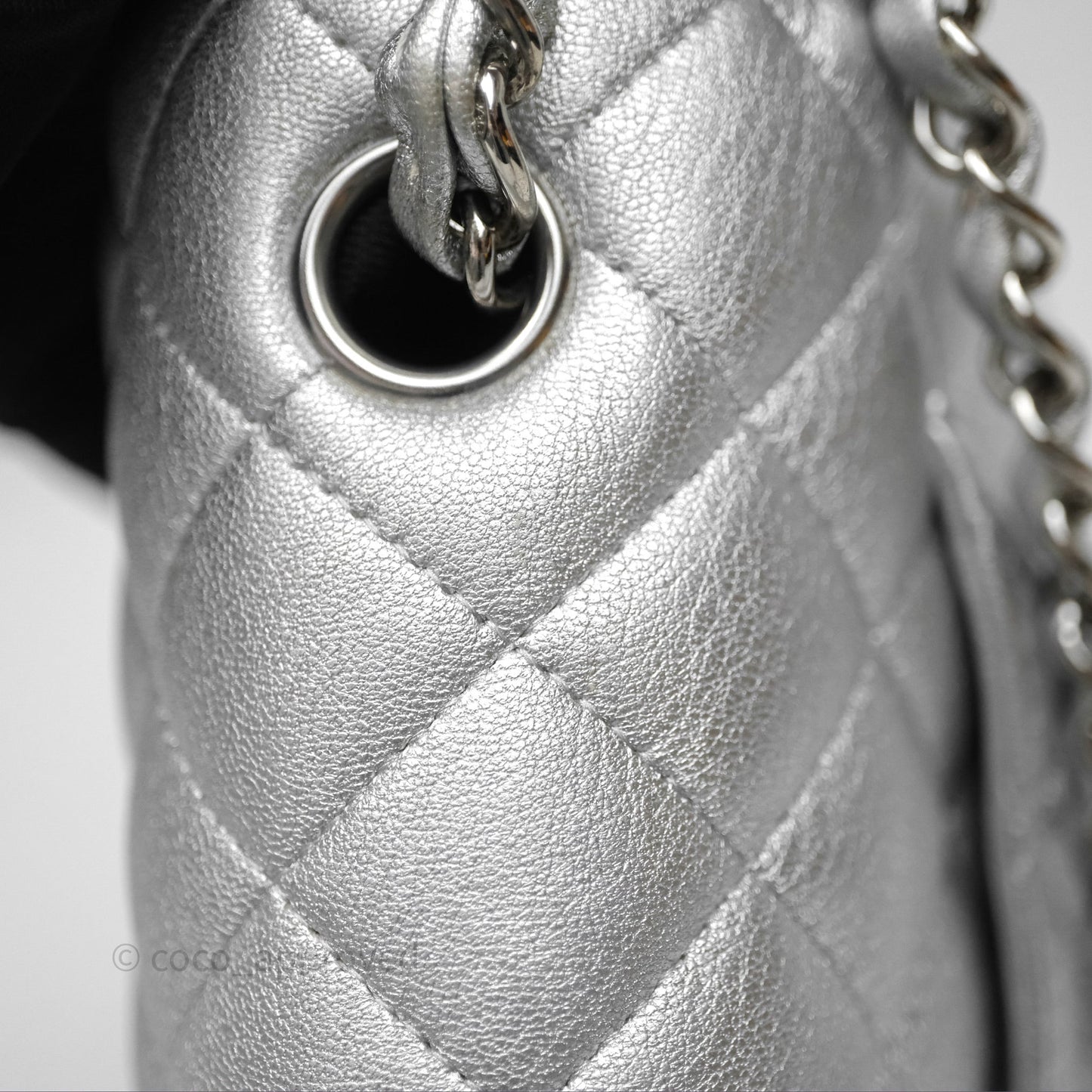 Chanel Quilted Mini Rectangular Flap Metallic Silver Lambskin Silver Hardware