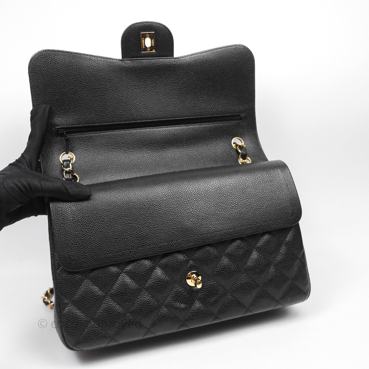 Chanel Quilted Jumbo Double Flap Black Caviar Gold Hardware
