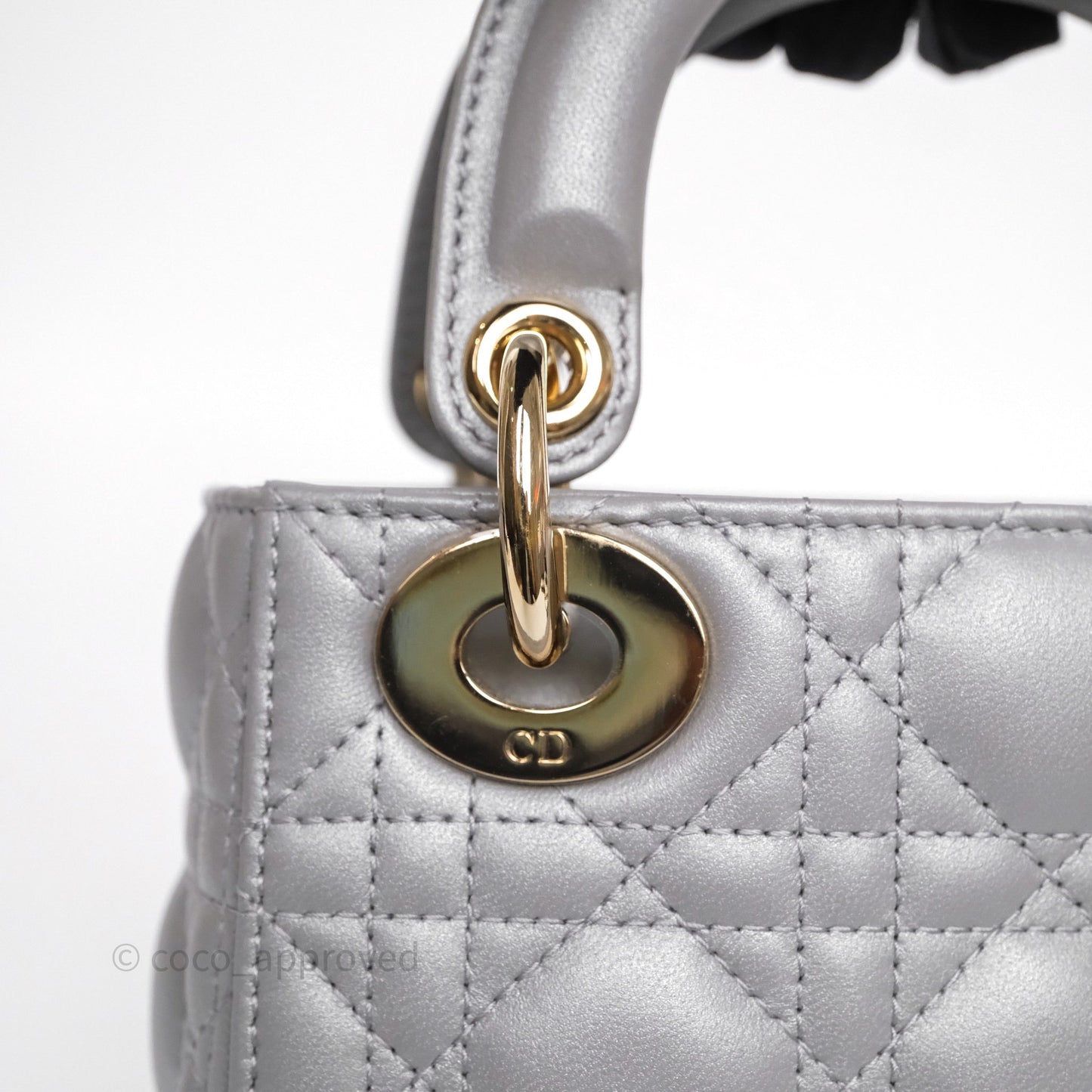 Christian Dior Mini Lady Dior Iridescent Grey Lambskin Cannage Gold Hardware
