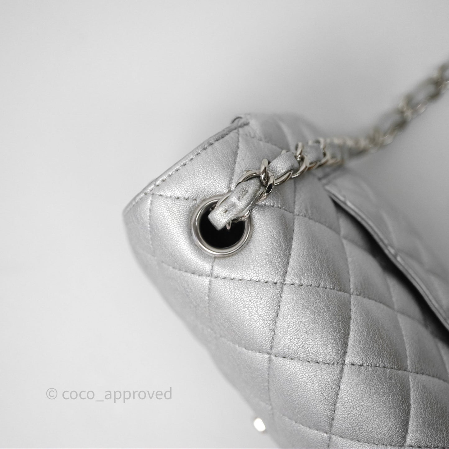 Chanel Quilted Mini Rectangular Flap Metallic Silver Lambskin Silver Hardware