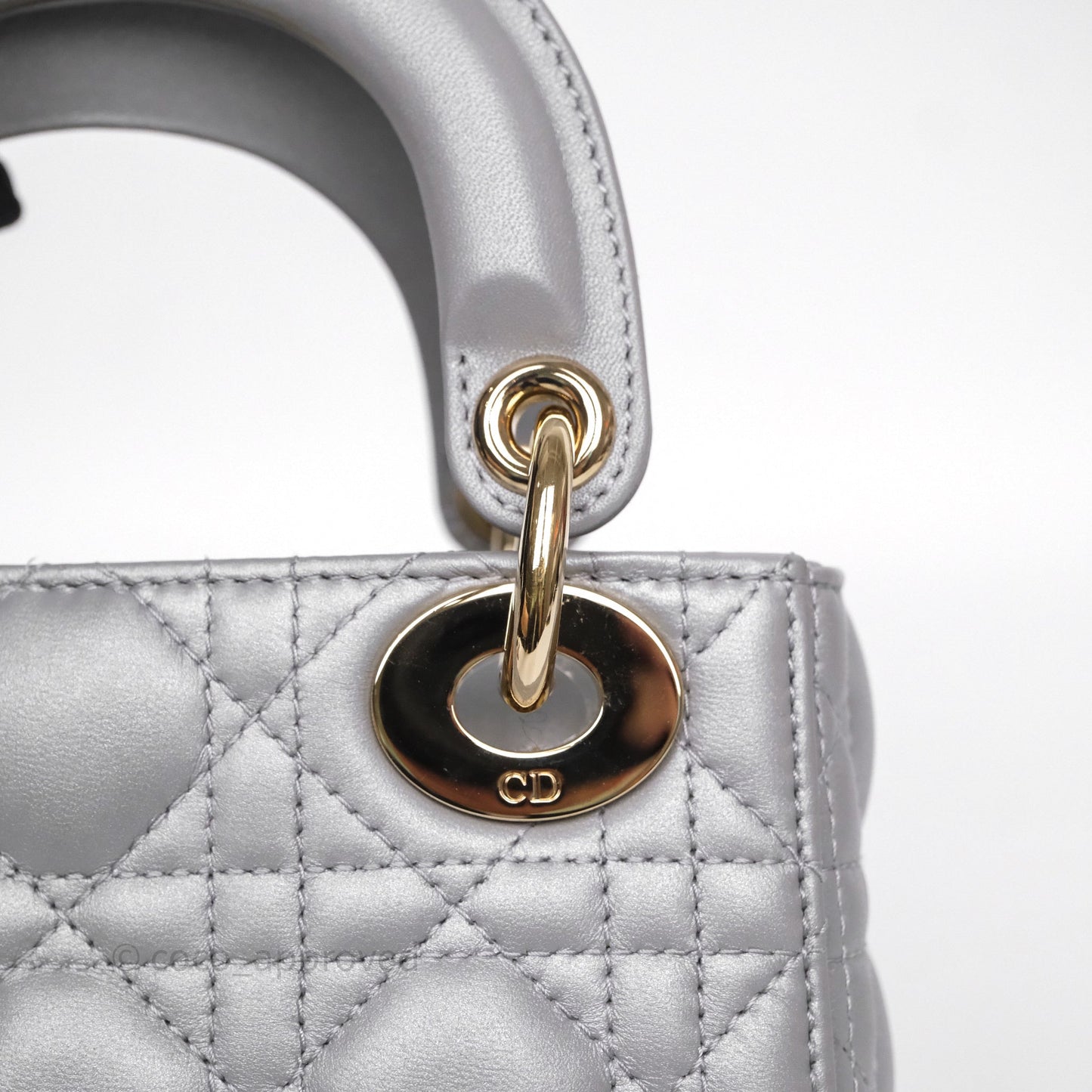 Christian Dior Mini Lady Dior Iridescent Grey Lambskin Cannage Gold Hardware
