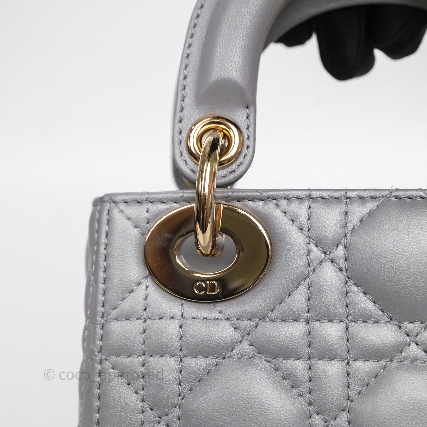 Christian Dior Mini Lady Dior Iridescent Grey Lambskin Cannage Gold Hardware