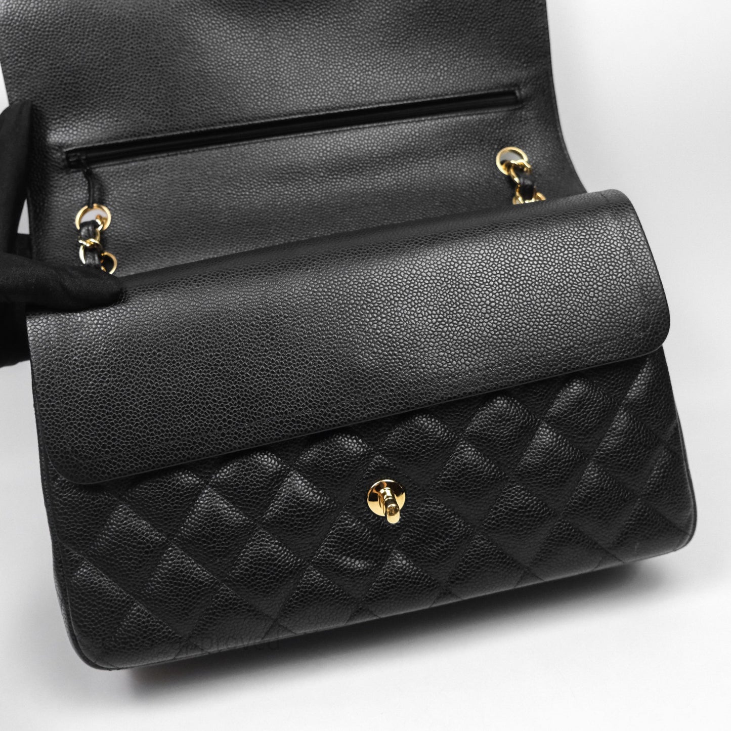 Chanel Quilted Jumbo Double Flap Black Caviar Gold Hardware