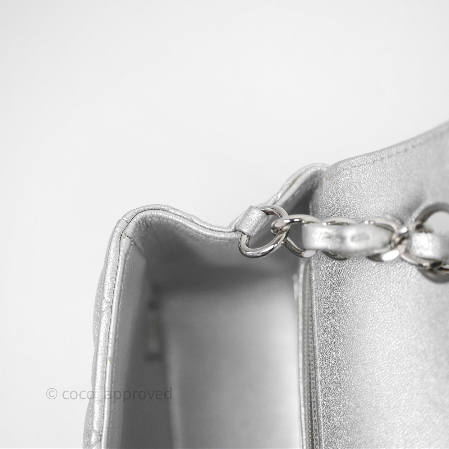 Chanel Quilted Mini Rectangular Flap Metallic Silver Lambskin Silver Hardware