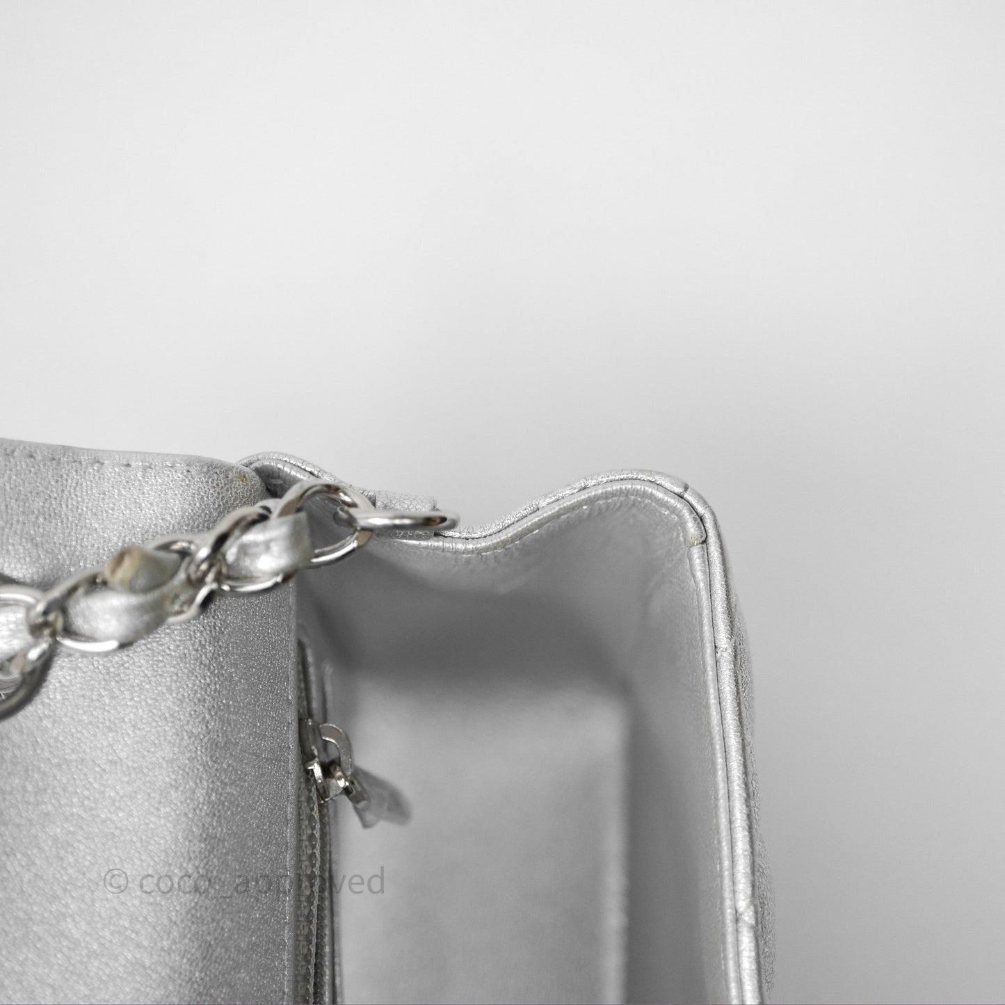 Chanel Quilted Mini Rectangular Flap Metallic Silver Lambskin Silver Hardware