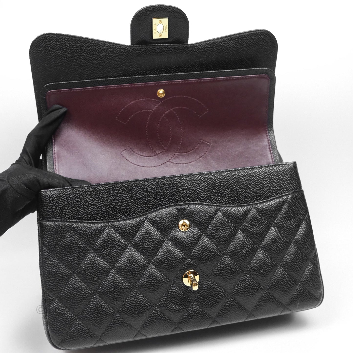 Chanel Quilted Jumbo Double Flap Black Caviar Gold Hardware