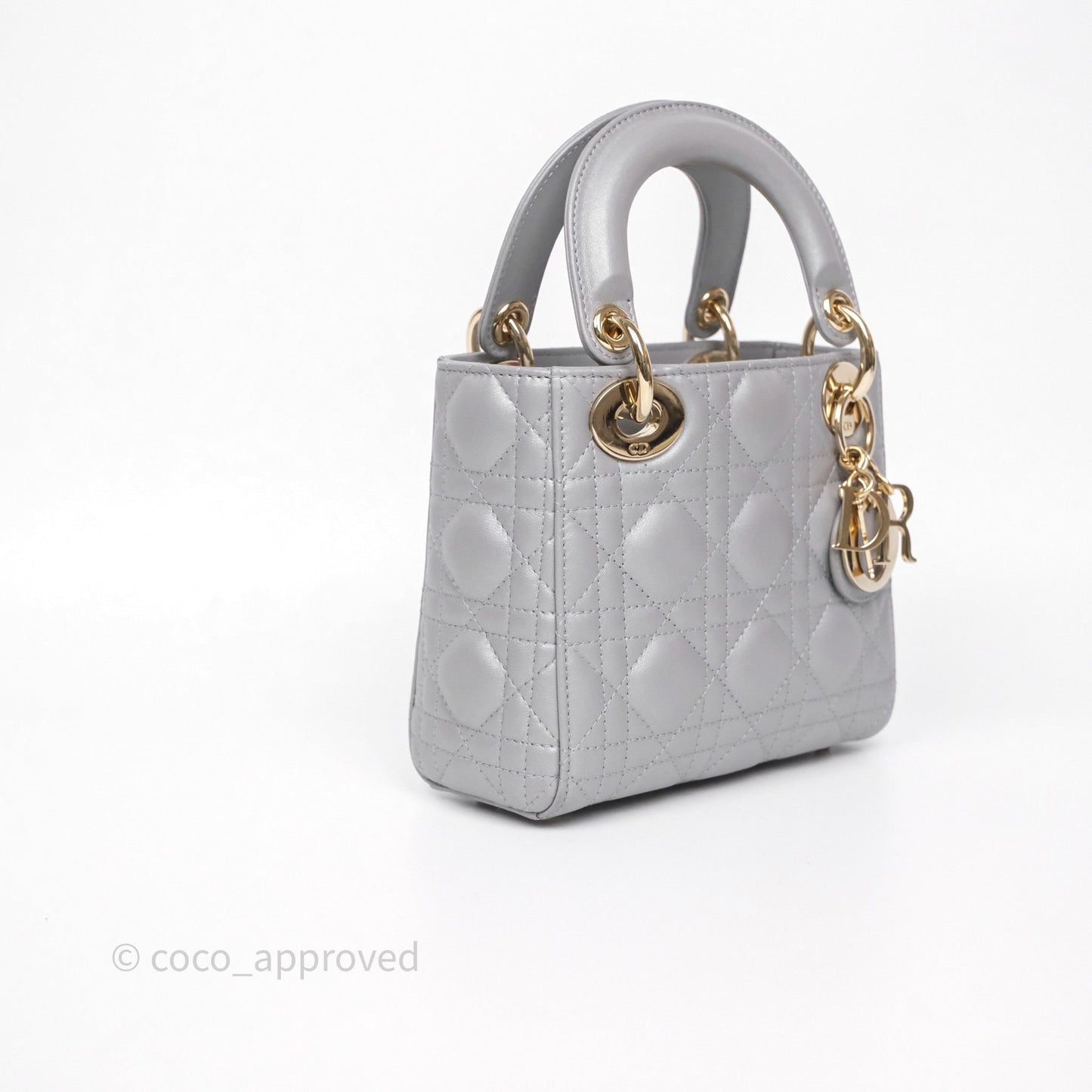 Christian Dior Mini Lady Dior Iridescent Grey Lambskin Cannage Gold Hardware