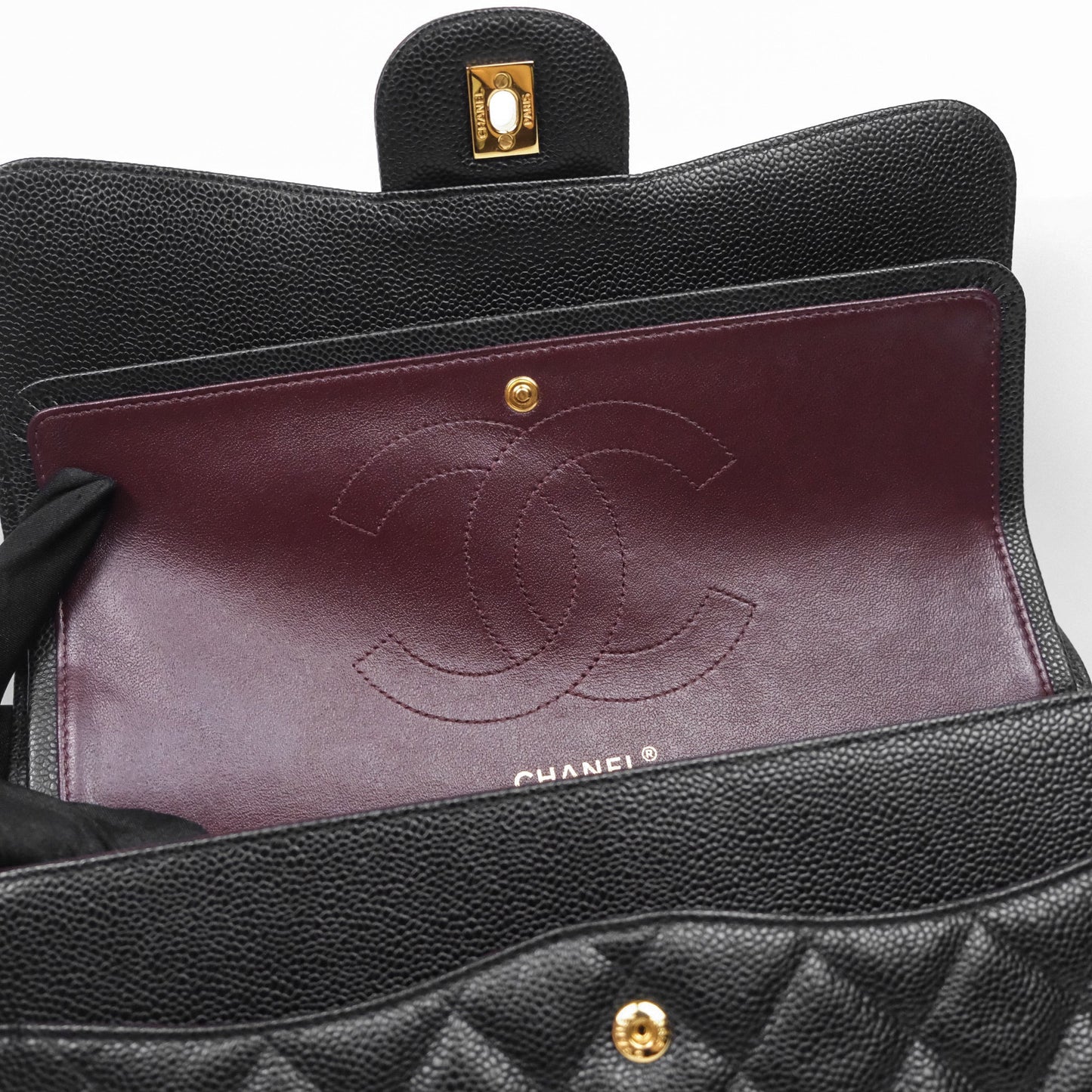 Chanel Quilted Jumbo Double Flap Black Caviar Gold Hardware