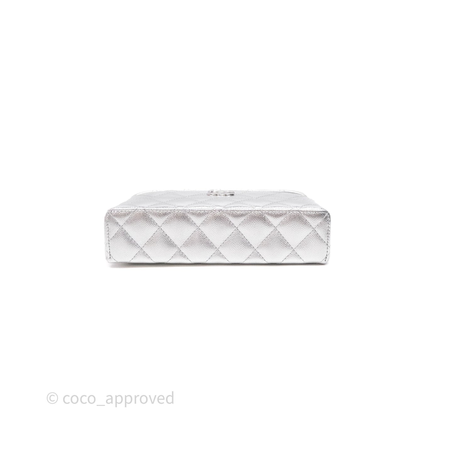 Chanel Top Handle Long Vanity Case with Chain Metallic Silver Shiny Caviar Silver Hardware