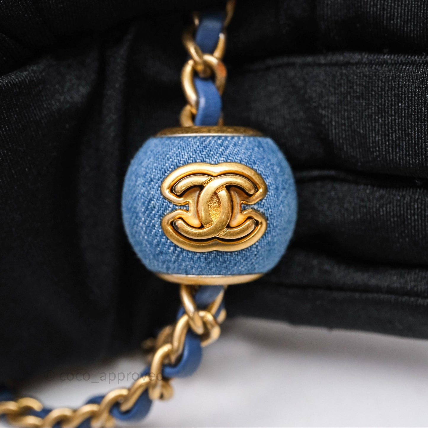 Chanel Mini Square Pearl Crush Quilted Denim Aged Gold Hardware