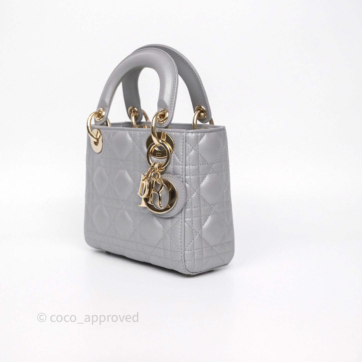 Christian Dior Mini Lady Dior Iridescent Grey Lambskin Cannage Gold Hardware