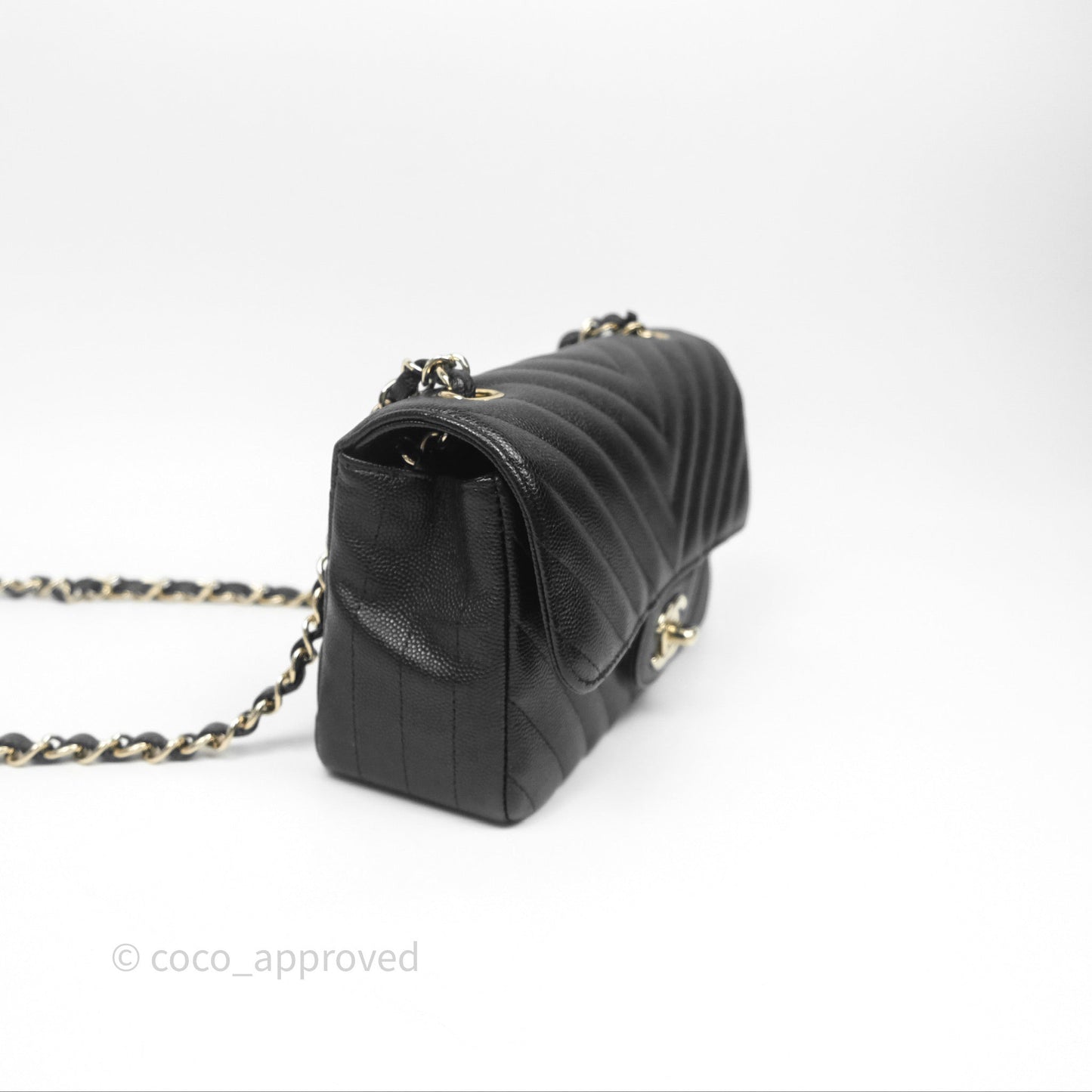 Chanel Mini Rectangular Chevron Black Caviar Gold Hardware
