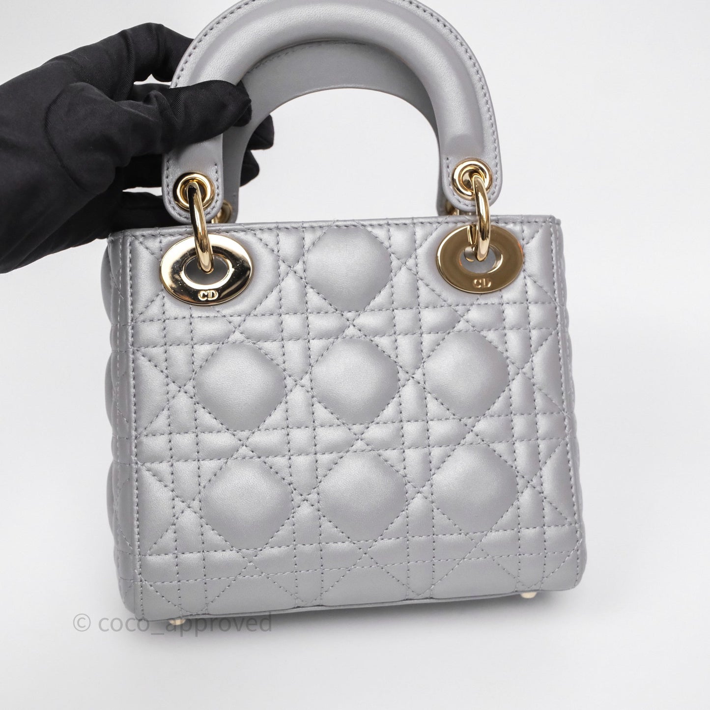 Christian Dior Mini Lady Dior Iridescent Grey Lambskin Cannage Gold Hardware