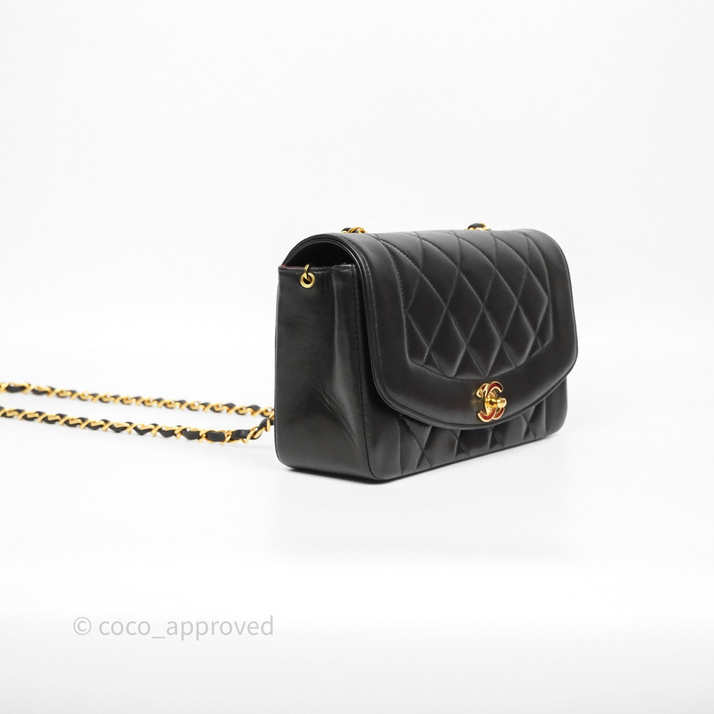Chanel Small Vintage Quilted Classic Diana Flap Bag Black Lambskin 24K Gold Hardware