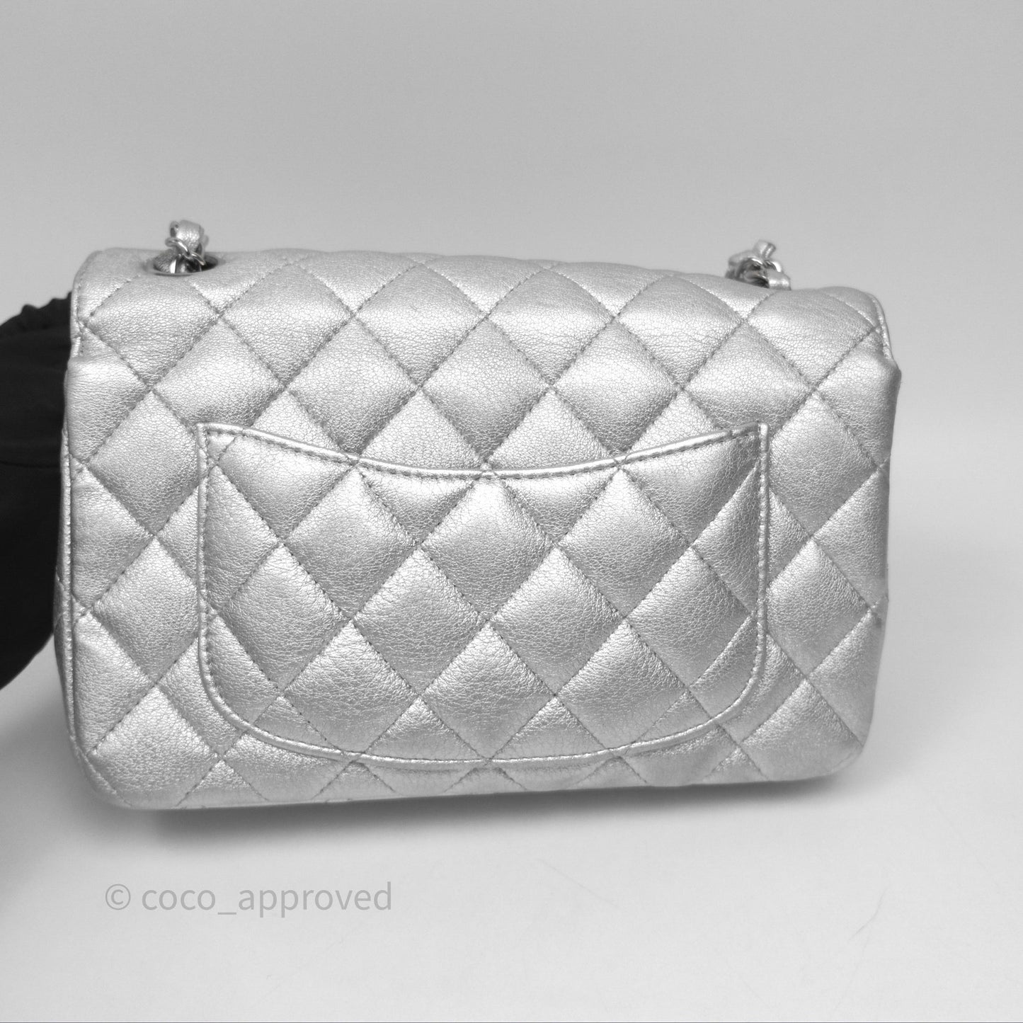 Chanel Quilted Mini Rectangular Flap Metallic Silver Lambskin Silver Hardware