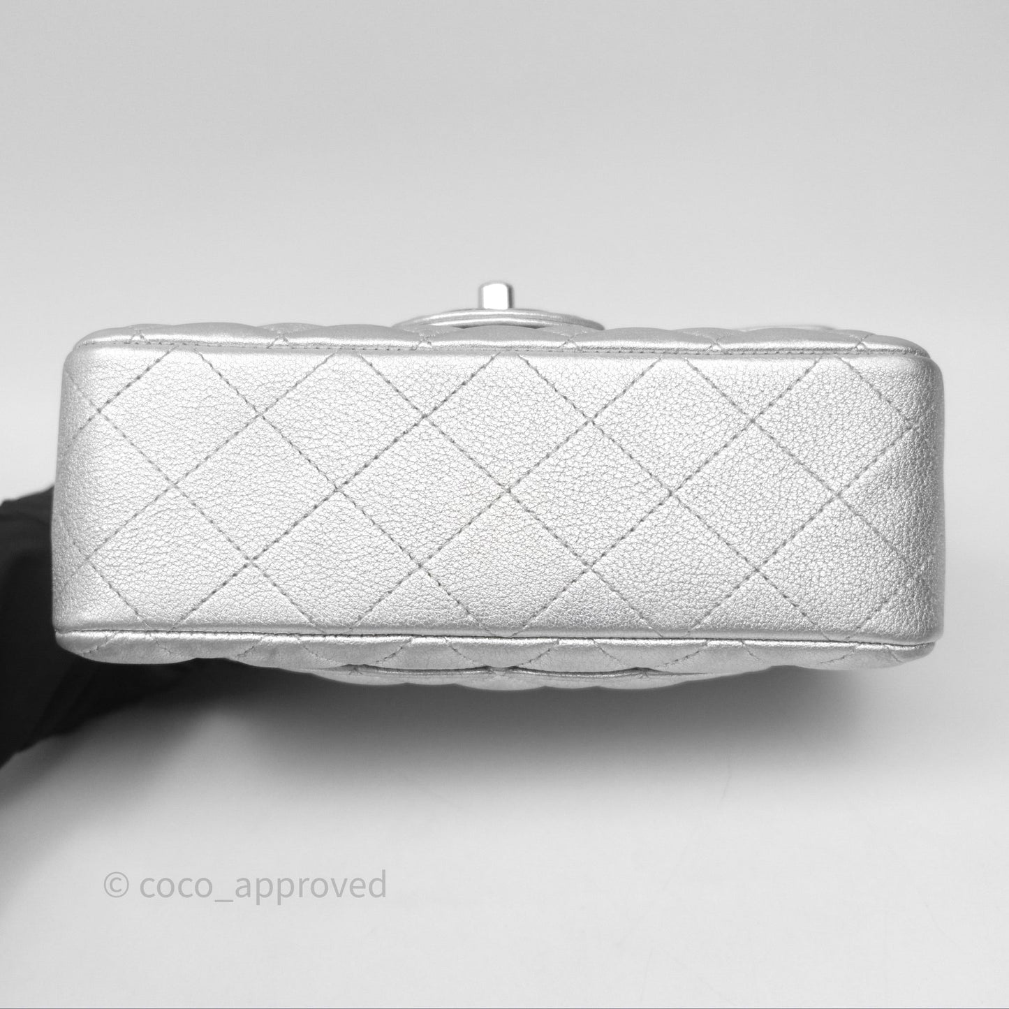 Chanel Quilted Mini Rectangular Flap Metallic Silver Lambskin Silver Hardware