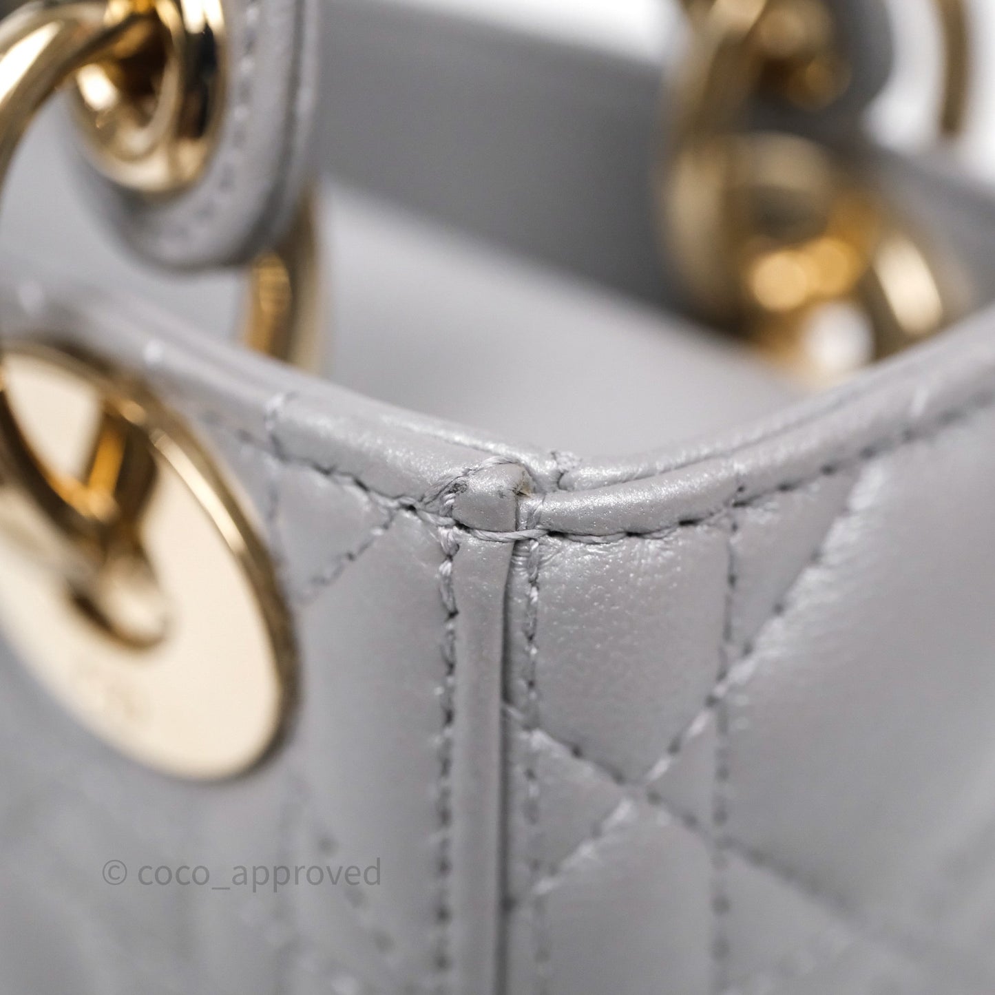 Christian Dior Mini Lady Dior Iridescent Grey Lambskin Cannage Gold Hardware