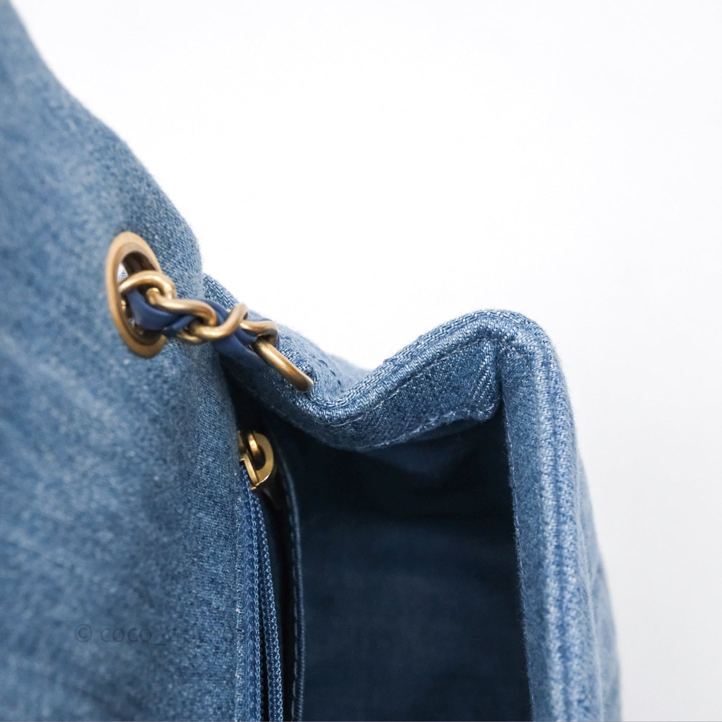 Chanel Mini Square Pearl Crush Quilted Denim Aged Gold Hardware