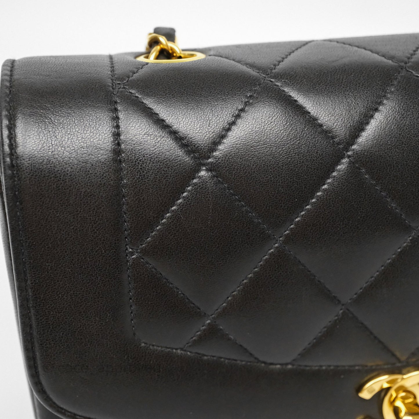 Chanel Small Vintage Quilted Classic Diana Flap Bag Black Lambskin 24K Gold Hardware